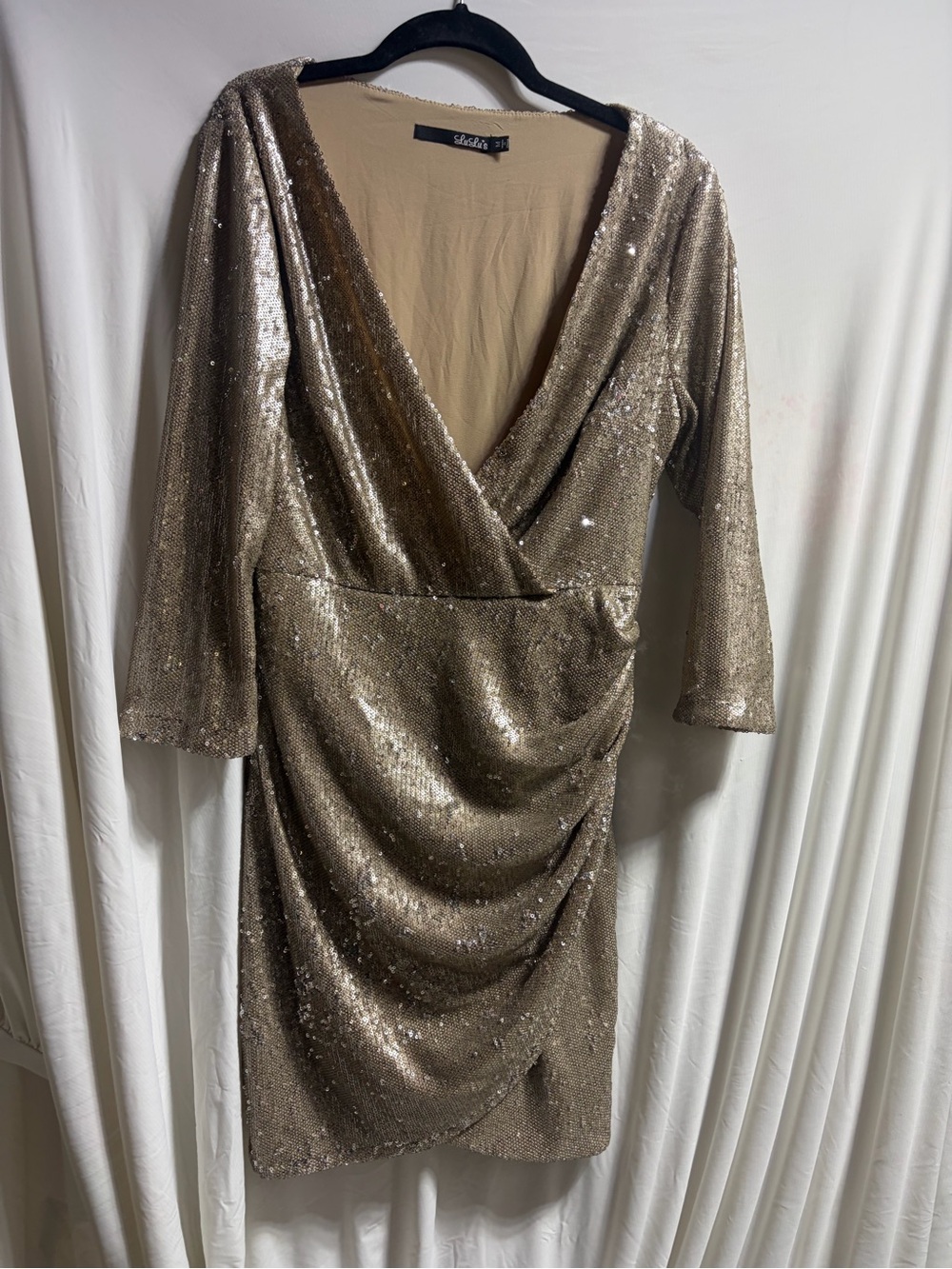 Lulu's Gold Sequin Wrap-Front Long Sleeve Cocktail Dress